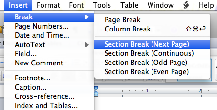 how remove section break word for mac 2011